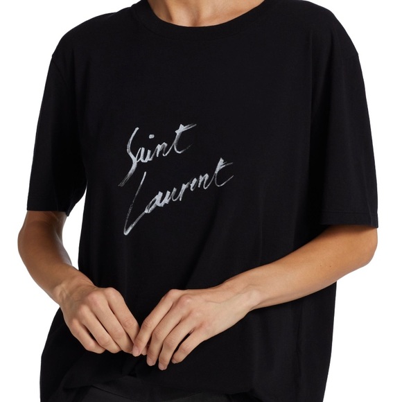 🛑 SOLD 🛑 SAINT LAURENT COTTON TEE WITH FRONT LOGO GRAPHIC - Picture 1 of 6